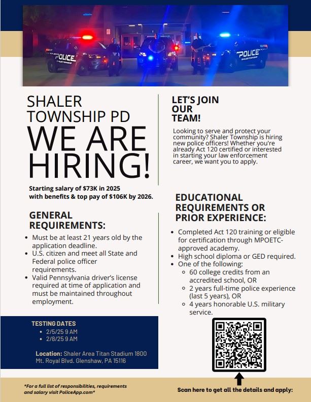 Shaler Police is Hiring